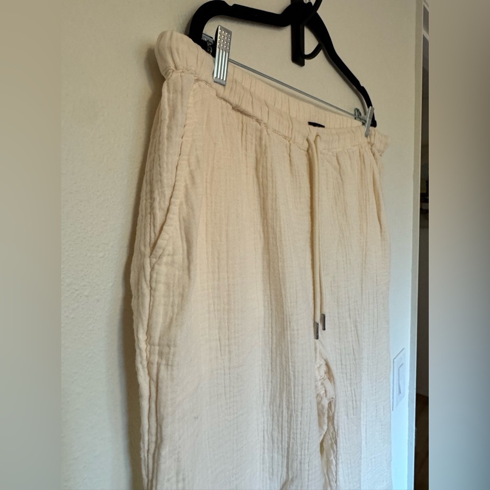 Quince 100% Organic Cotton Gauze Pants Straight Leg Royal Cream Size XL EUC - Picture 3 of 7